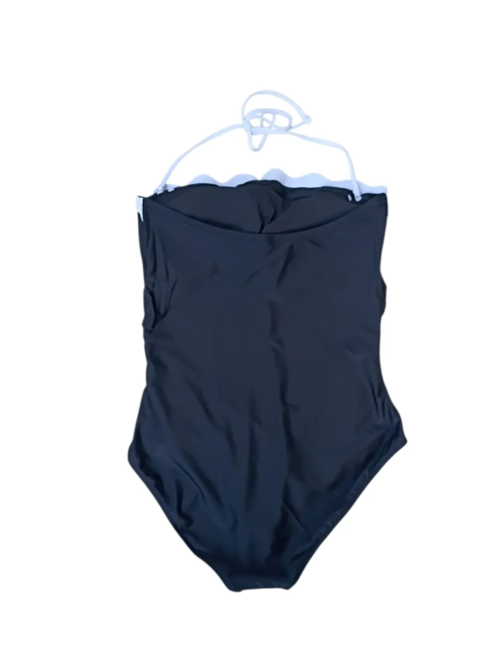 J. Crew 1-Piece Black Swimsuit with White Scallop Trim sz L NEW